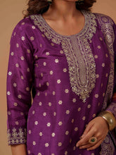 Purple Santoon Embroidered Kurta Set For Women-MLWSHKS4306PUP