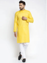 Men's Lemon Cotton Solid Kurta Payjama Sets