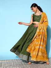 Olive Green & Silver-Toned Printed Ready to Wear Lehenga & Blouse With Dupatta-AHBLDUSK-COMBO-538-FF