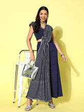 Navy Blue Striped Top with Palazzos and Dupatta-AHBLSH-COMBO-539