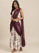 Cream & Maroon Floral Printed Draped Co-ord Sets-AHBLSH-COMBO-540-FF