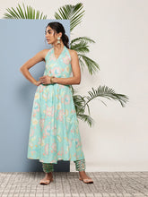 Blue Floral Printed Gotta Patti Kurta with Churidar-AHDRCH-COMBO-595