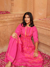 Dark Pink Printed Layered Tie- Ups Dress-AHDRCRKH-896