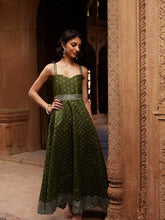 Olive Green Poly Silk Printed Dress-AHDRPSFP-941-FF