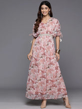 Floral Print Embellished Batwing Sleeves Maxi Dress-AHEDCFDP-220
