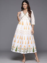 Ethnic Print Embellished Pure Cotton Empire Midi Dress-AHEDCOPG-219