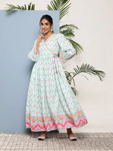 Sea Green Printed Tie-Ups Maxi Ethnic Dress-AHEDCRDP-136-ICH