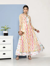White Chevron Printed Layered Maxi Ethnic Dress-AHEDCRDP-139