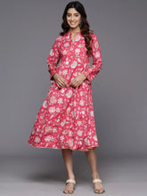 Floral Print Mandarin Collar Crepe Ethnic Dress-AHEDCRDP-228