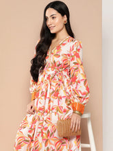 Floral Printed Tie-Ups Crepe Empire Ethnic Dress-AHEDCRDPFP-152