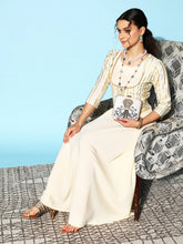 Off White Striped Maxi Ethnic Dress With Gotta Patti Detail-AHEDCRFP-150-FF