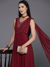 Ethnic Motifs Print A-Line Maxi Dress-AHEDCRFP-198