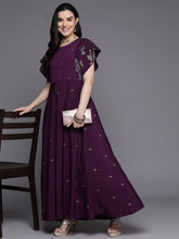 Floral Print Flared Sleeves Layered A-Line Maxi Ethnic Dress-AHEDCRGLGP-225
