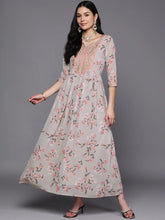 Grey Embroidered Floral Printed Ethnic Dress-AHEDGRDP-155-EMB-OA