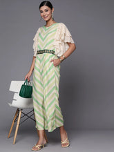 Off White & Green Chevron Print Jumpsuit-AHJSCRDP-979-FF