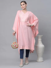 Light Pink Pure Cotton Printed Flared Sleeve Kaftan Kurta-AHKFCOKHFP-6043