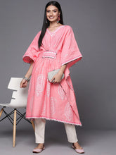 Pink & White Ethnic Motifs Print Pure Cotton Kaftan Kurta-AHKFCOPG-6053-FF