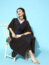 Black Crepe Glitter Printed Kaftan Kurta-AHKFCRGL-6040-FF