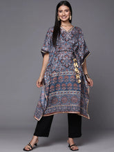 Navy Blue & Maroon Floral Print Kaftan Kurta-AHKFPDDP-6050-FF