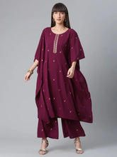 Wine and Gold Glitter Print Kaftan with Palazzo-AHKFPN-COMBO-343