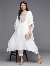 White Yoke Design Aari Work Pashmina Kurta with Trousers-AHKFPN-COMBO-591