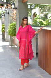 Pink Chanderi Khari Print Kaftan with Trouser-AHKFPNBL-combo-389