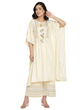 Off White Printed Gotta Patti Kaftan Style Kurta with Palazzos-AHKFPZ-COMBO-382-FF