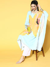 Blue & Yellow Digital Printed Kaftan Kurta with Palazzos-AHKFPZ-COMBO-406-FF