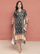 Dark Green Digital Print Velvet Kaftan-AHKFVLDP-6027
