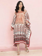 Beige Digital Print Velvet Kaftan-AHKFVLDP-6030