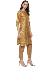 Short Beige Cotton Blend Kurta With Metallic Gold Chevron Print-AHKUCOFP-618