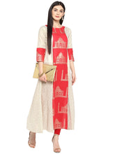 Off White & Red Kurta with Taj Mahal Print and Brocade Look-AHKUCOFP-644