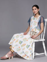 White & Blue Printed A-Line Pure Cotton Kurta-AHKUCOPG-836