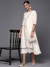 Off White & Pink Floral Print A-Line Pure Cotton Midi Dress-AHKUCOPG-961-FF