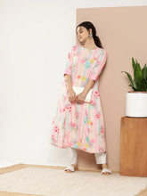Pink & Green Printed Gotta Patti Floral Crepe Kurta-AHKUCRDP-1046-ICH