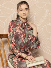 Women Brown & Orange Floral Printed Crepe Kurta-AHKUCRDP-1053-ICH
