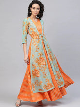 Orange & Gold Ethnic Layered Dress-AHKUCRFP-871