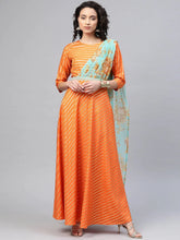 Orange & Gold Draped Ethnic Dress-AHKUCRFP-872