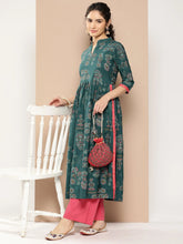 Green Floral Printed Kurta-AHKUCRKH-1068-ICH