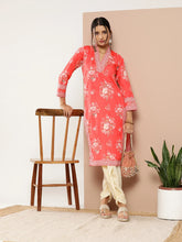 Red Floral Printed Gotta Patti Kurta with Dhoti Pants-AHKUDO-COMBO-586-ICH