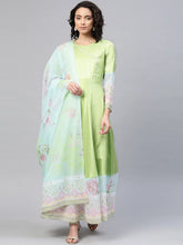 Lime Green & Blue Solid Angrakha Kurta Dress With Printed Dupatta-AHKUDU-COMBO-305