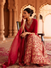 Maroon Georgette Gold Foil Print Flared Kurta with Dupatta-AHKUDU-COMBO-392