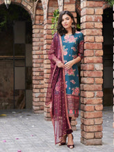 Green & Burgundy Printed Kurta with Churidar & Dupatta-AHKUDUCD-Combo-245