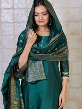 Dark Green Chanderi Solid Kurta With Palazzo And Dupatta Set-AHKUDUPZ-COMBO-375