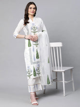 Off White Pure Cotton Printed Kurta Palazzo Set With Dupatta-AHKUDUPZ-COMBO-504