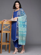 Blue Solid Pure Cotton Kurta With Palazzos & Printed Dupatta-AHKUDUPZ-COMBO-714