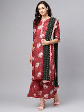 Maroon Printed Kurta with Palazzos & Dupatta-AHKUDUPZ-Combo-168