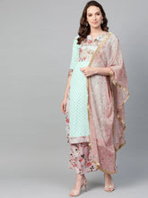 Sea Green & Pink Printed Straight Kurta with Palazzos & Dupatta-AHKUDUPZ-Combo-231