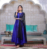 Blue Solid Kurta with Palazzos & Dupatta-AHKUDUPZ-Combo-301
