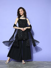 Women's Black Geometric Print Top to Toe Fusion Sharara Set-AHKUDUSH-COMBO-472-FF